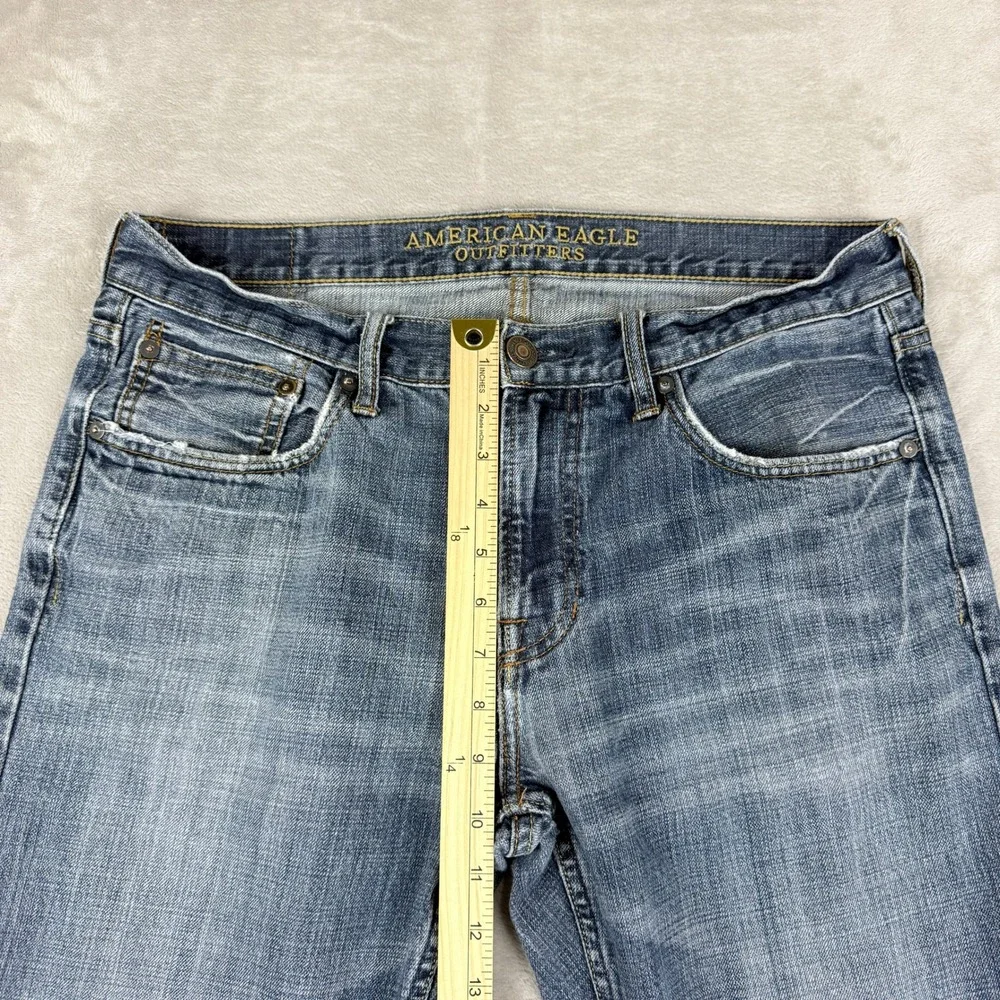 American Eagle Jeans Mens Meas 34x32.75 Blue Original Straight Grunge Distressed